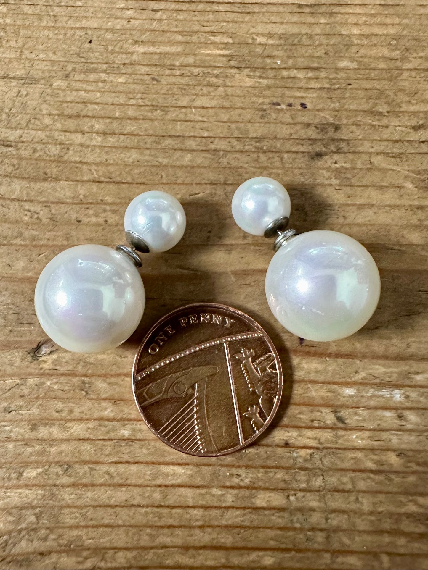 Vintage Large Pearl Style 925 Silver Stud Earrings