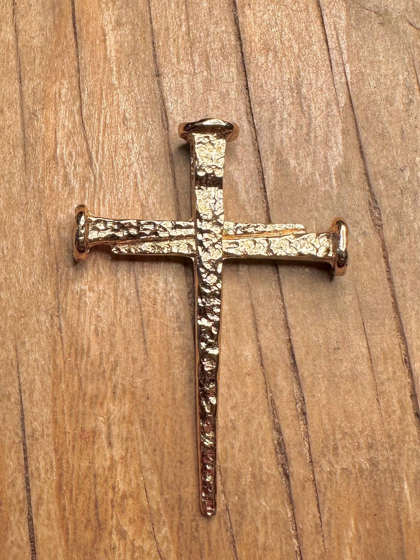 Vintage Textured Nail Cross Gold on 925 Sterling Silver Pendant