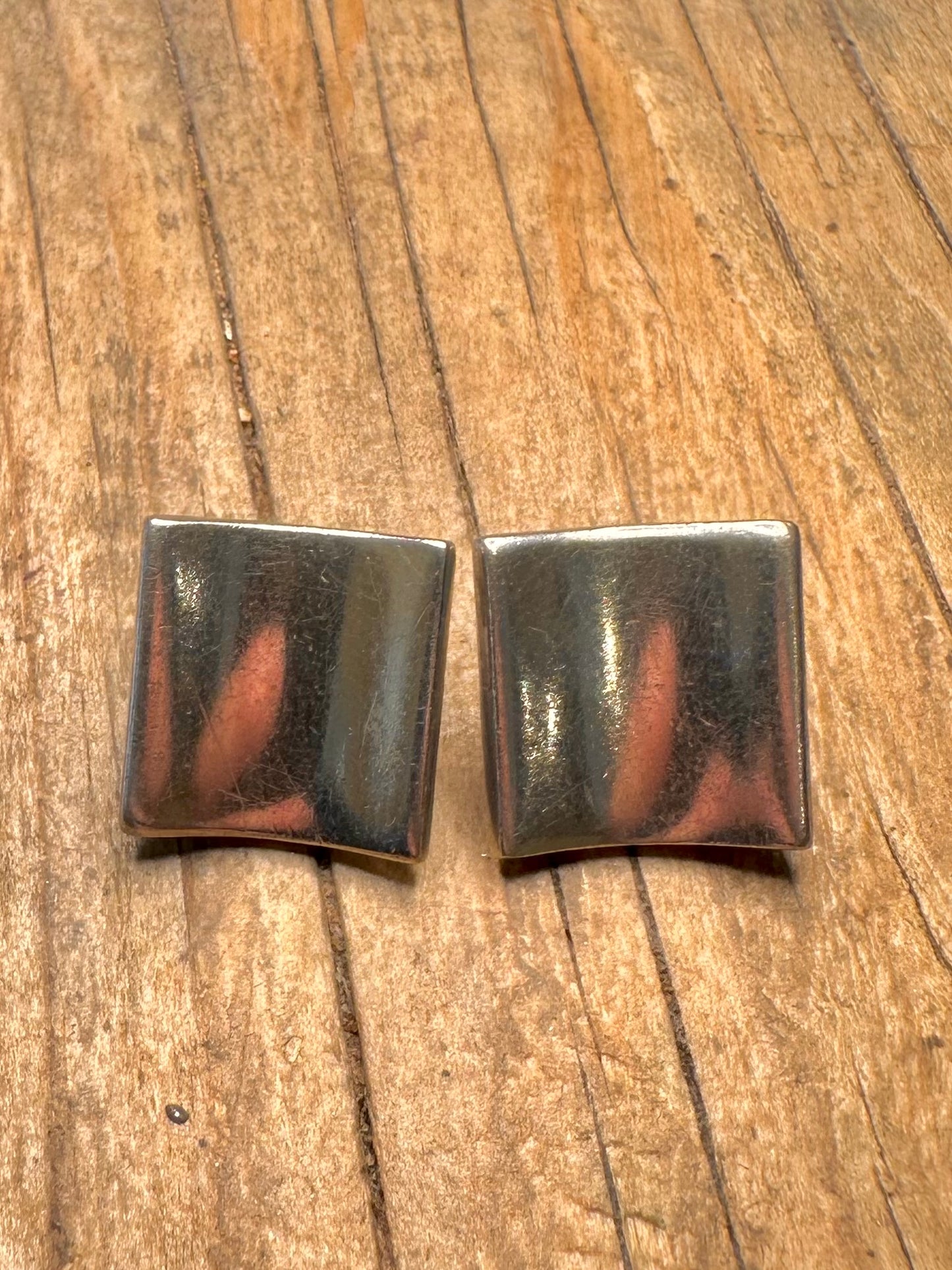 Modernist Concave Square Studs 925 Sterling Silver Earrings