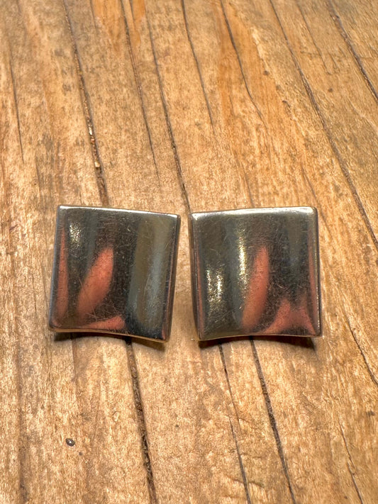 Modernist Concave Square Studs 925 Sterling Silver Earrings