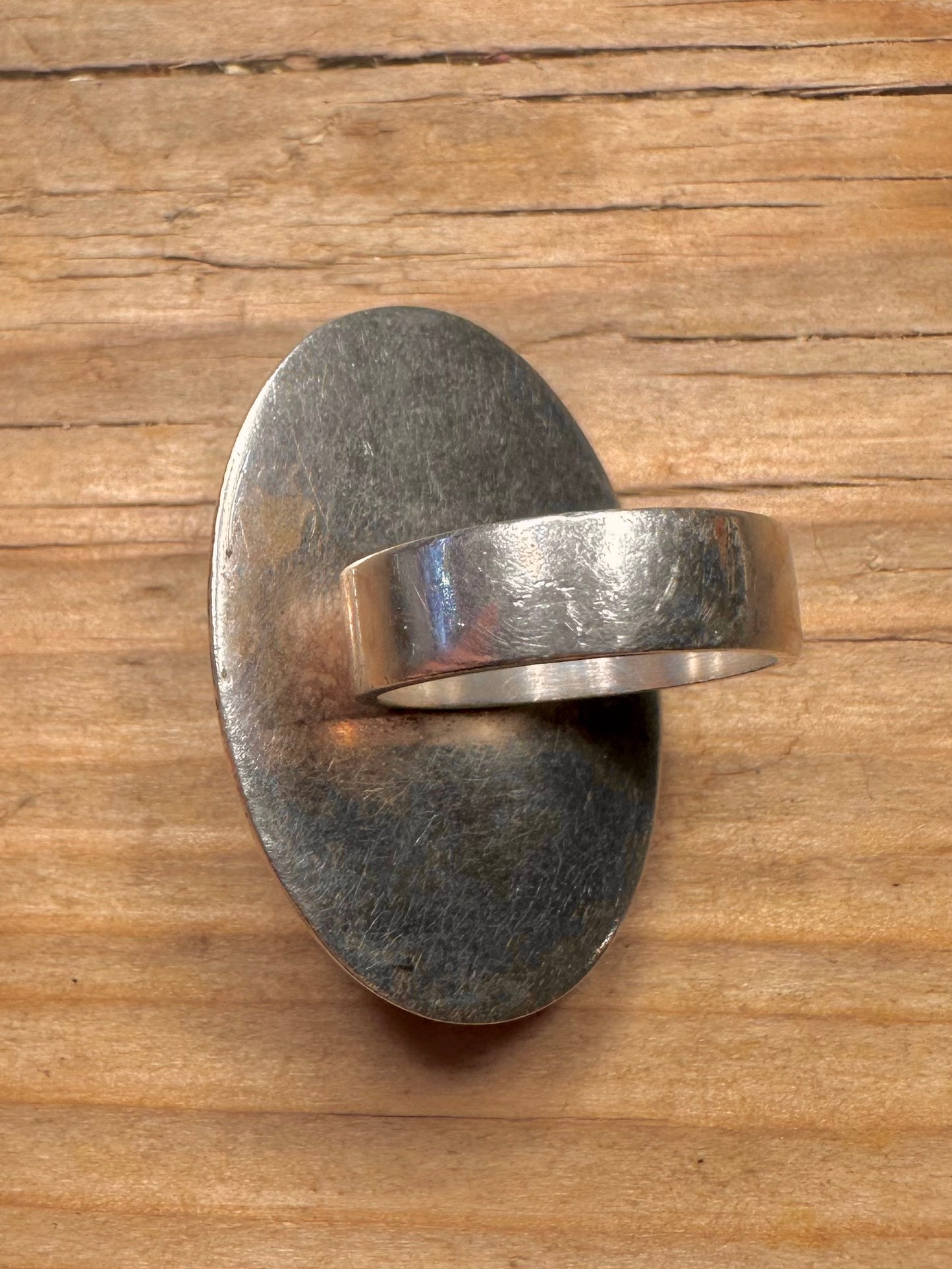 Vintage Large Oval Amber Polish 925 Sterling Silver Size N Ring