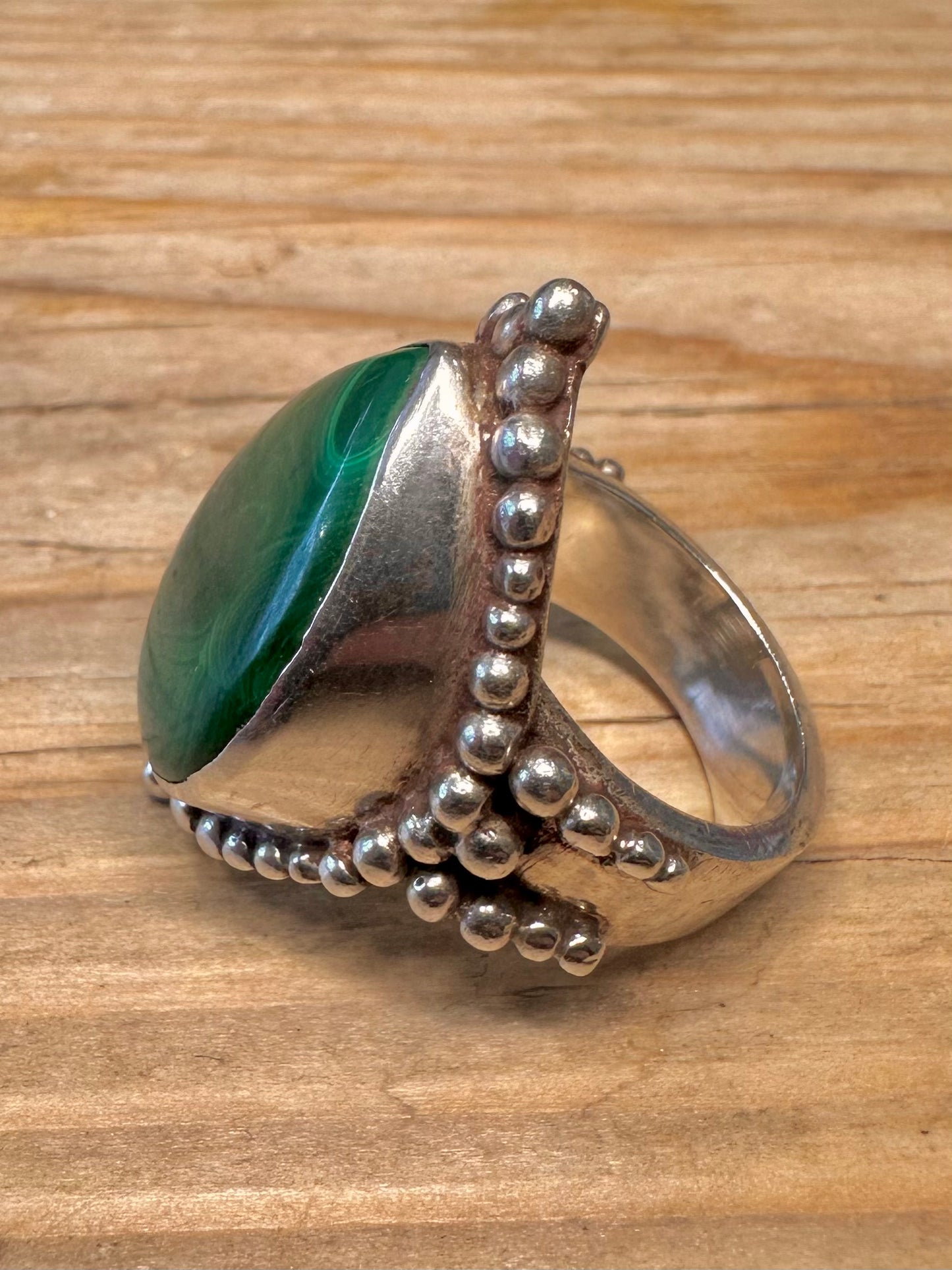 Vintage Southwestern Style Malachite 925 Sterling Silver Size O1/2 Ring