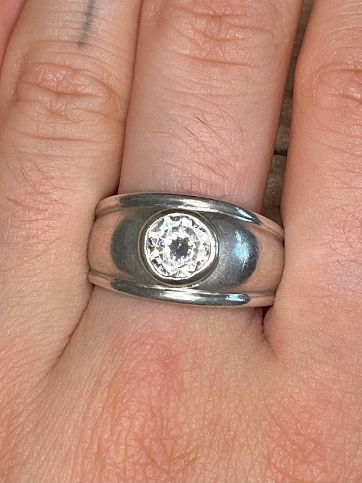 Cubic Zirconia Thick Band 925 Sterling Silver Size P Ring