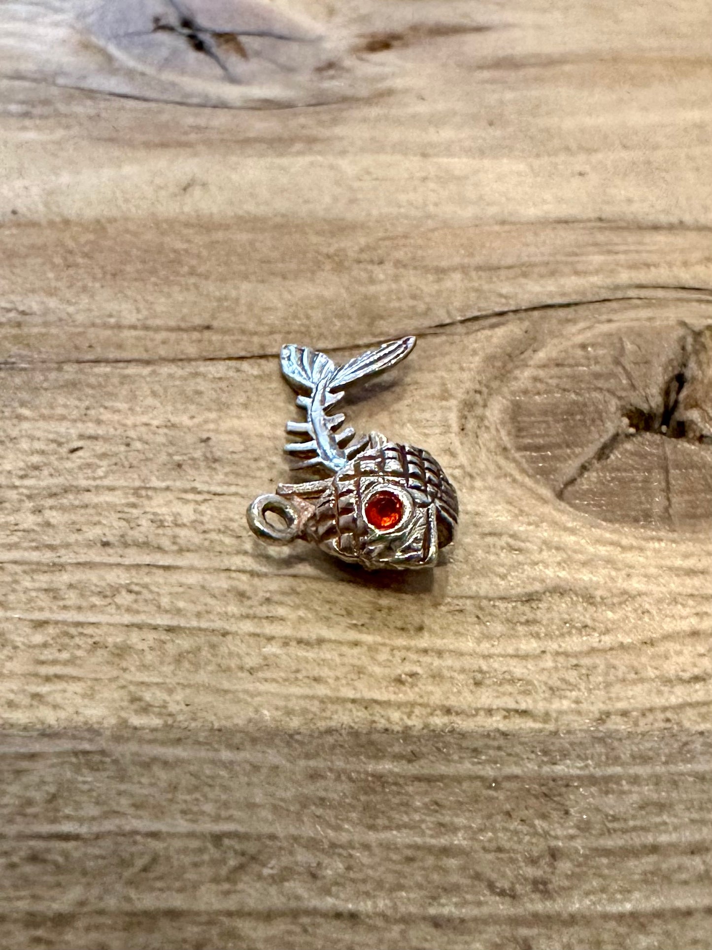 Vintage Fish Head and Bones 925 Silver Charm Pendant