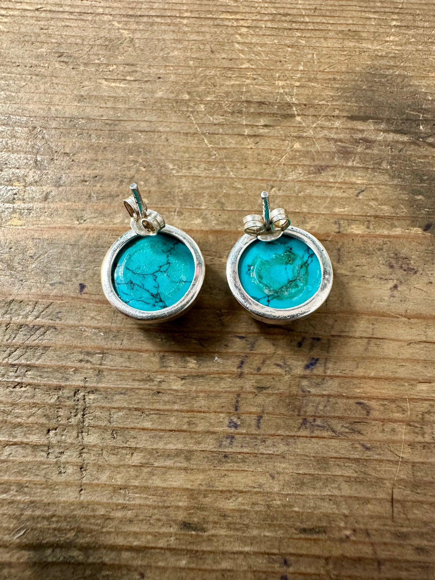 Modern Polished Turquoise Stud 925 Silver Earrings