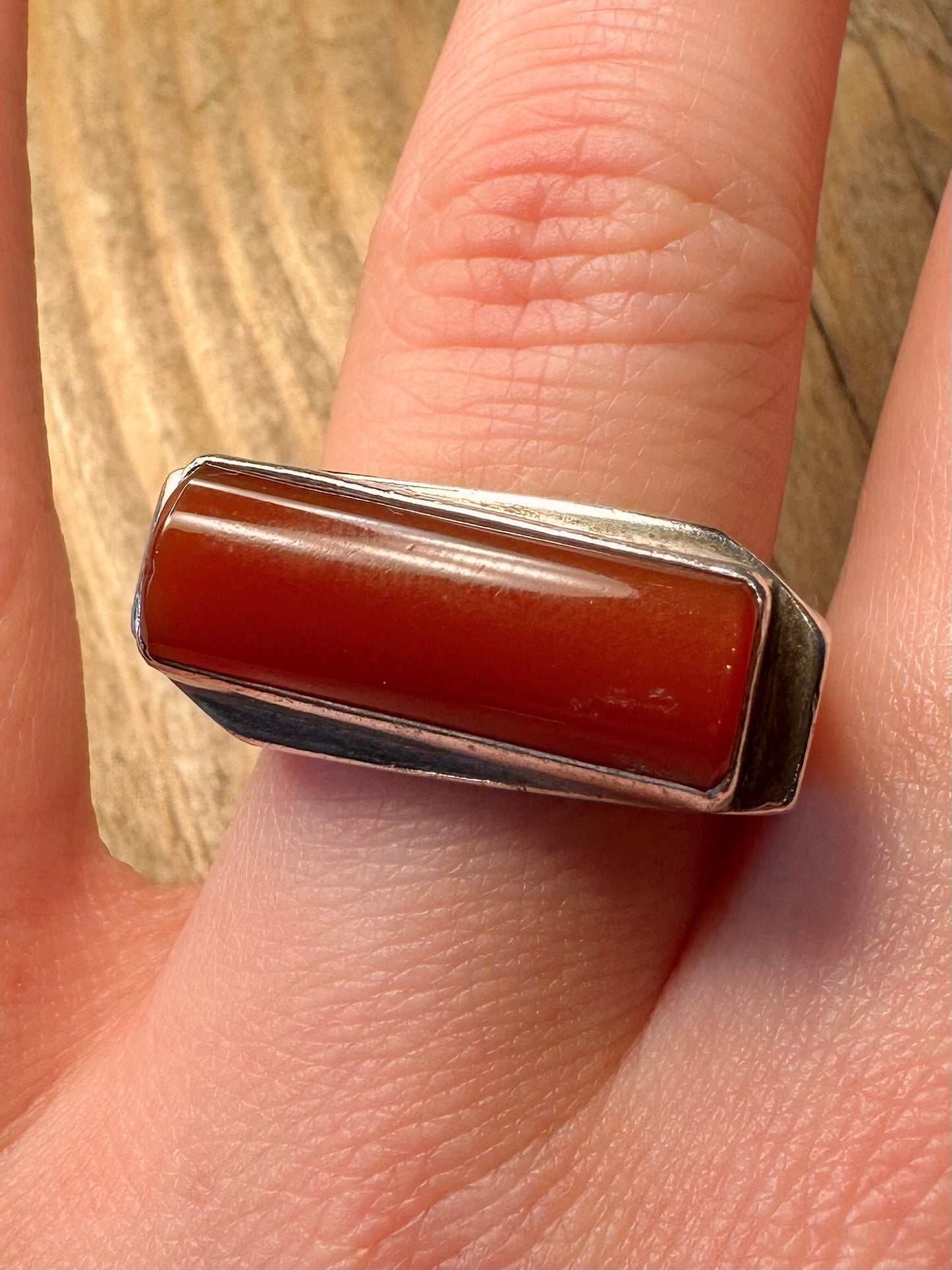 Abstract Carnelian Rectangle Chunky Europe Hallmarked 925 Sterling Silver Size S Ring
