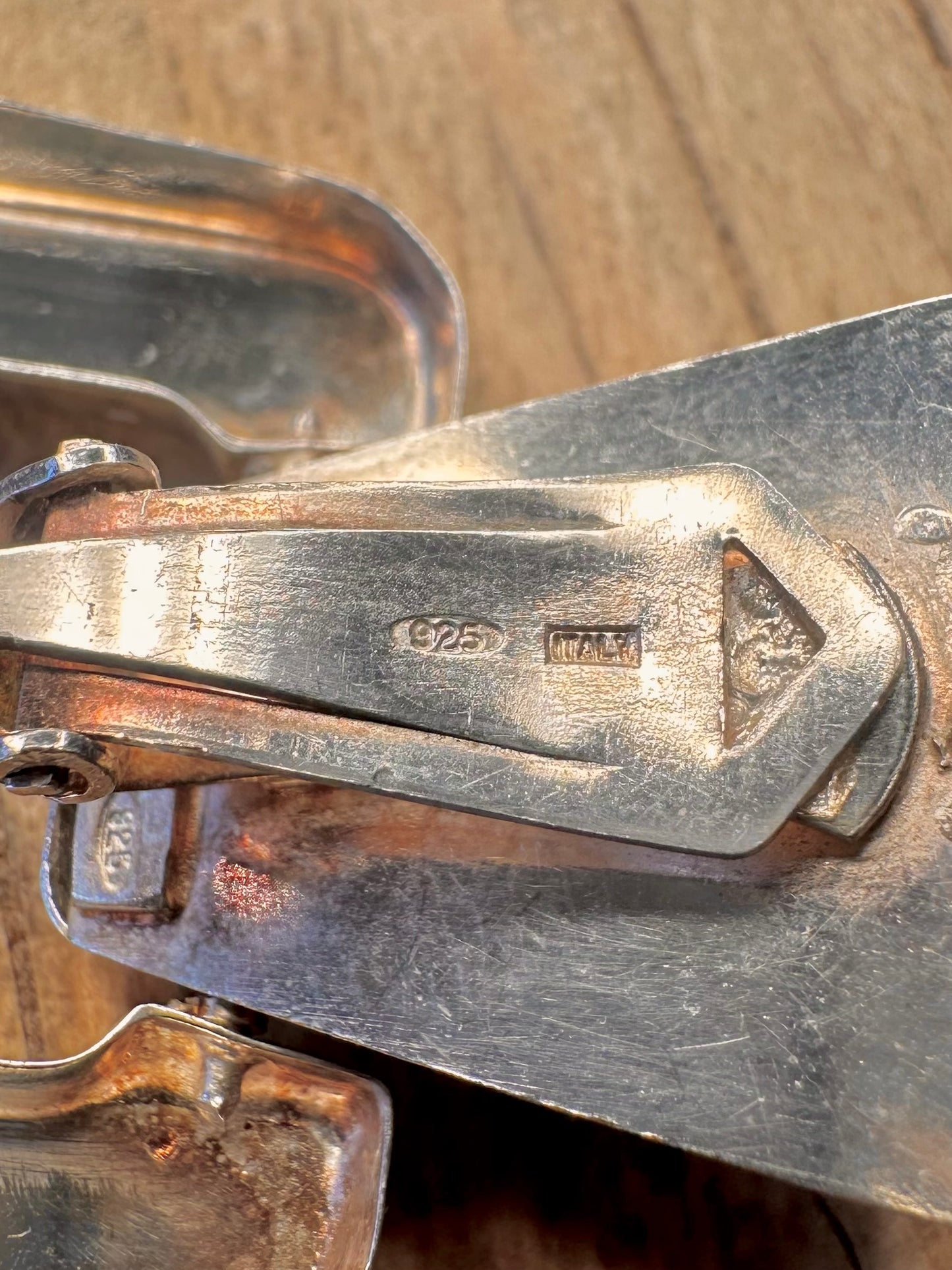 Modernist Rectangle Drop Clip On 925 Sterling Silver Earrings