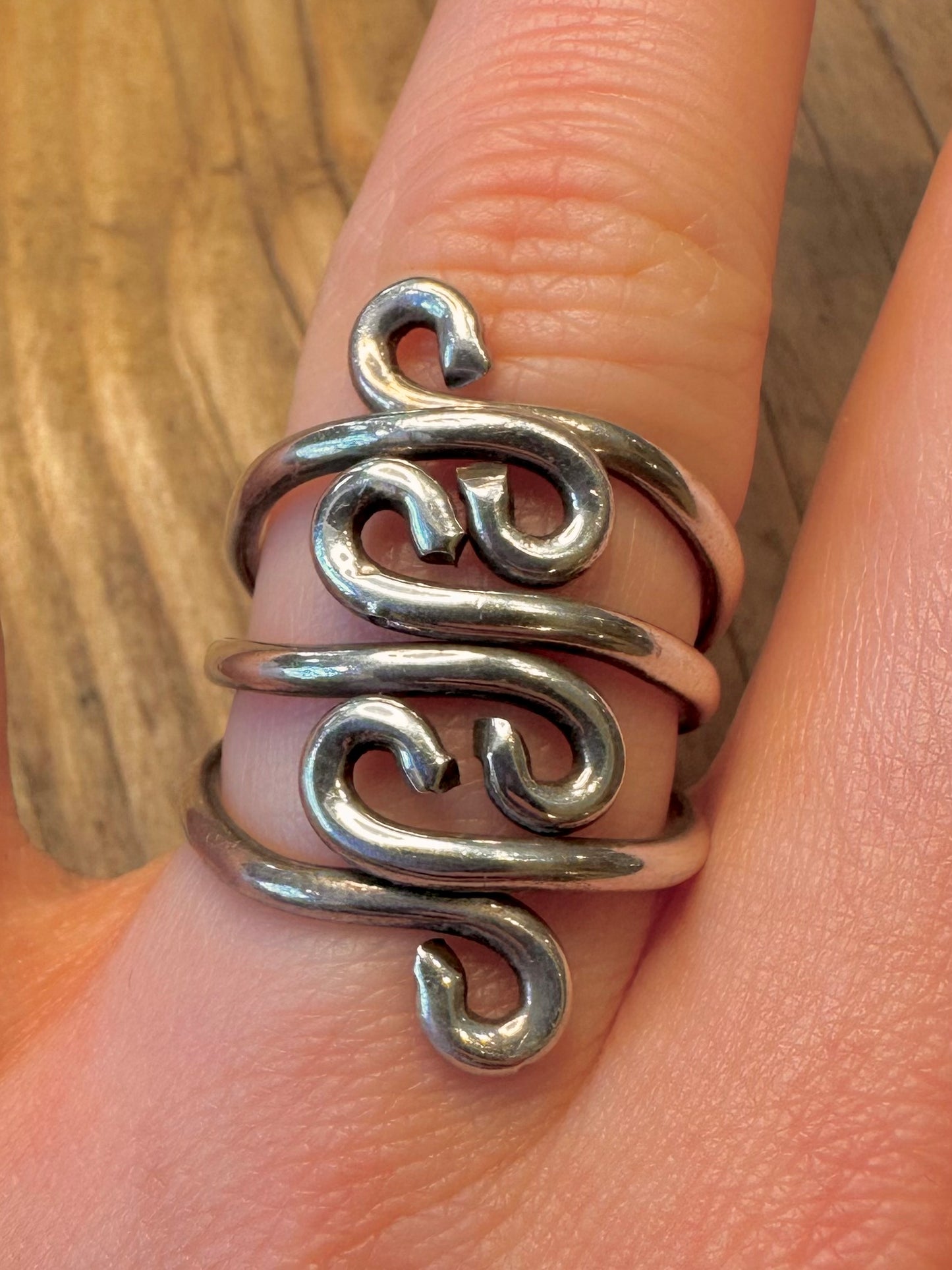Vintage Swirly Layer 925 Sterling Silver Size P1/2 Ring