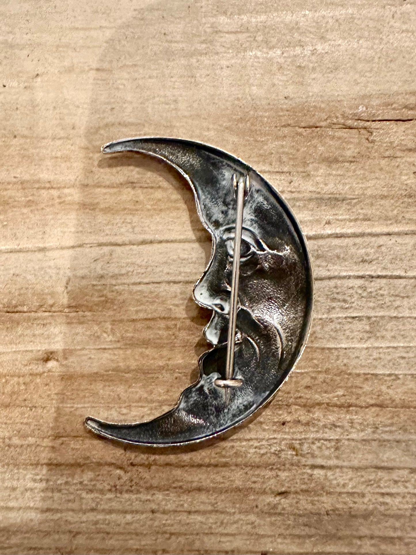 Vintage Moon Face Silver Brooch