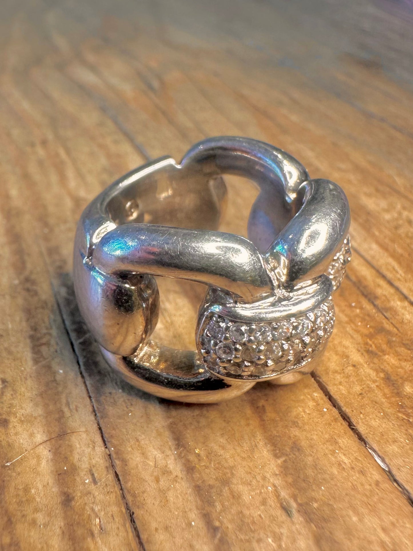 Chunky Heavy 2007 Link CZ Stone Maker UJ 925 Sterling Silver Size M1/2 Ring