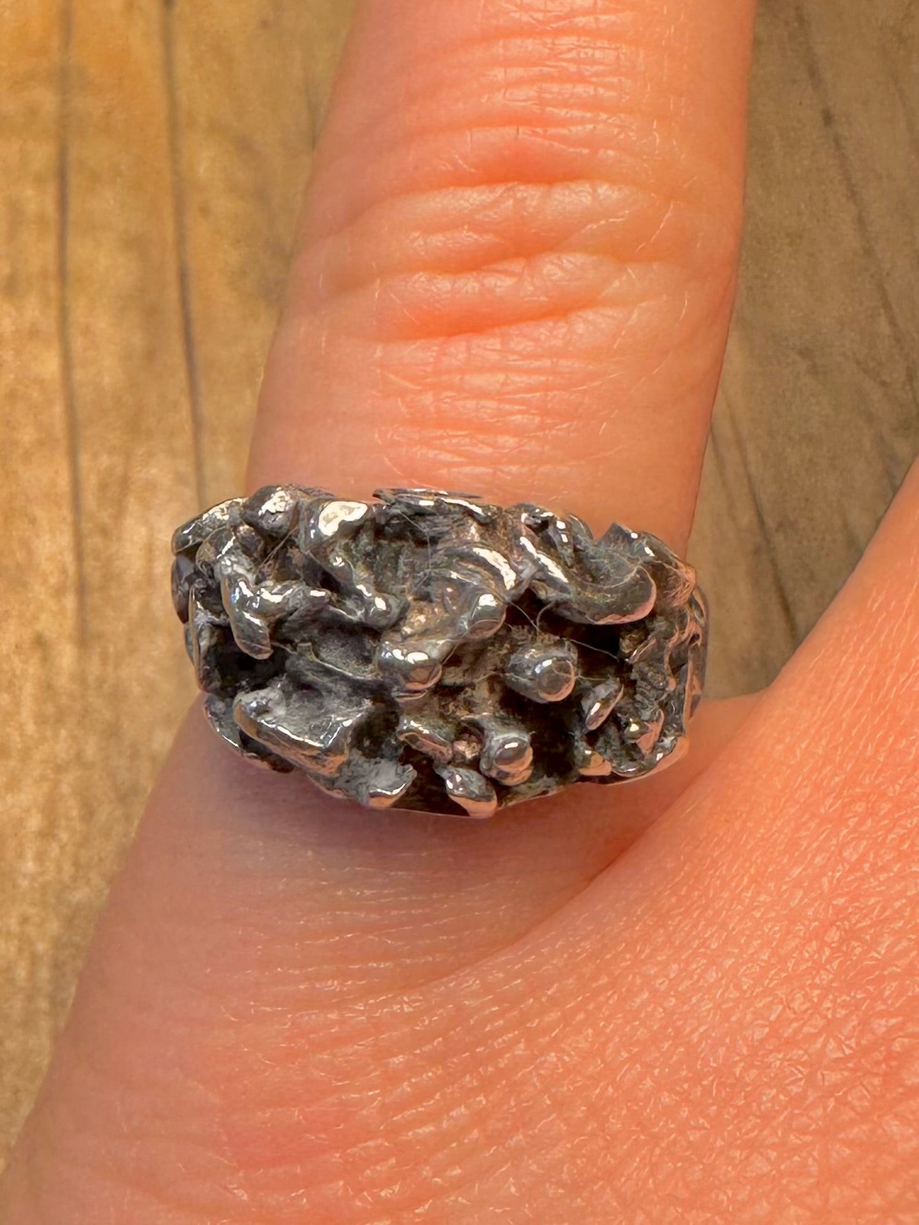 Brutalist Coral Style Textured 925 Sterling Silver Adjustable Size M Ring