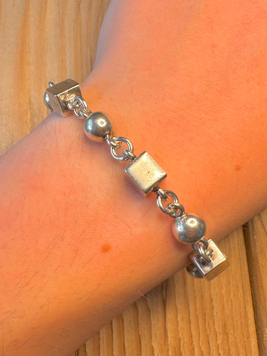 Abstract Square and Circle 925 Sterling Mexico 8.3 inch Bracelet