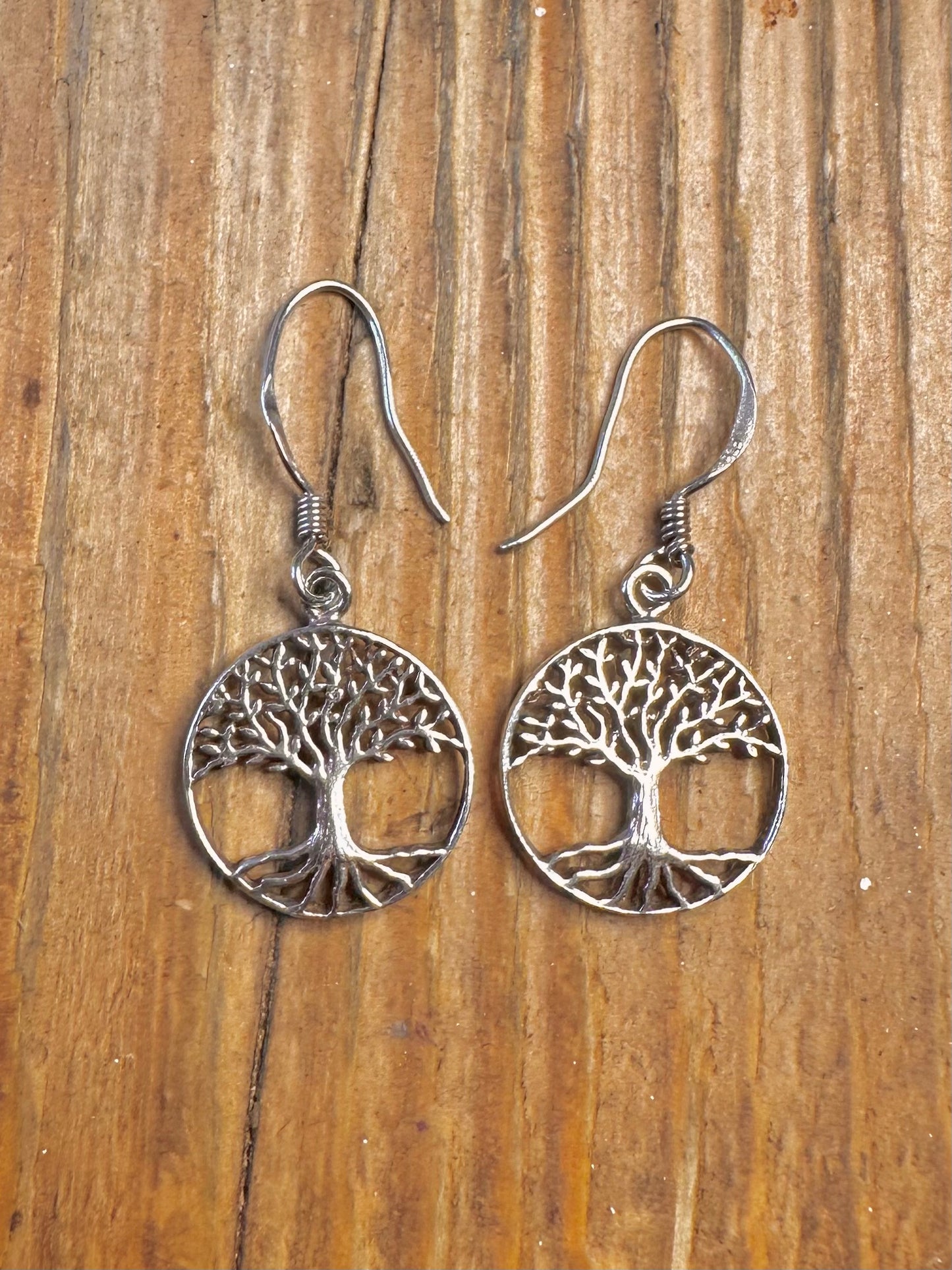 Tree of Life Circle 925 Sterling Silver Earrings