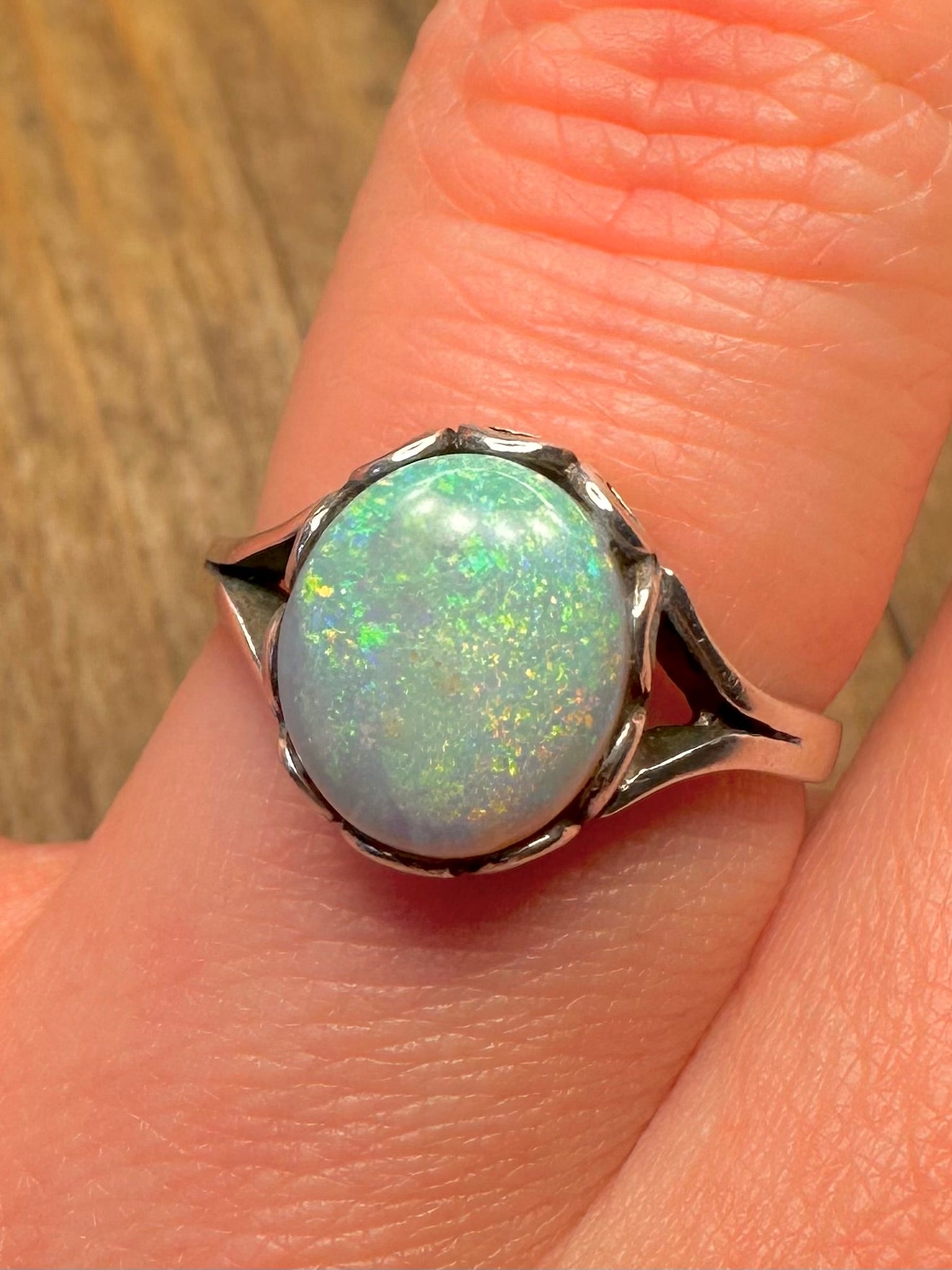 Vintage Opal Cabochon 925 Sterling Silver Size Q1/2 Ring