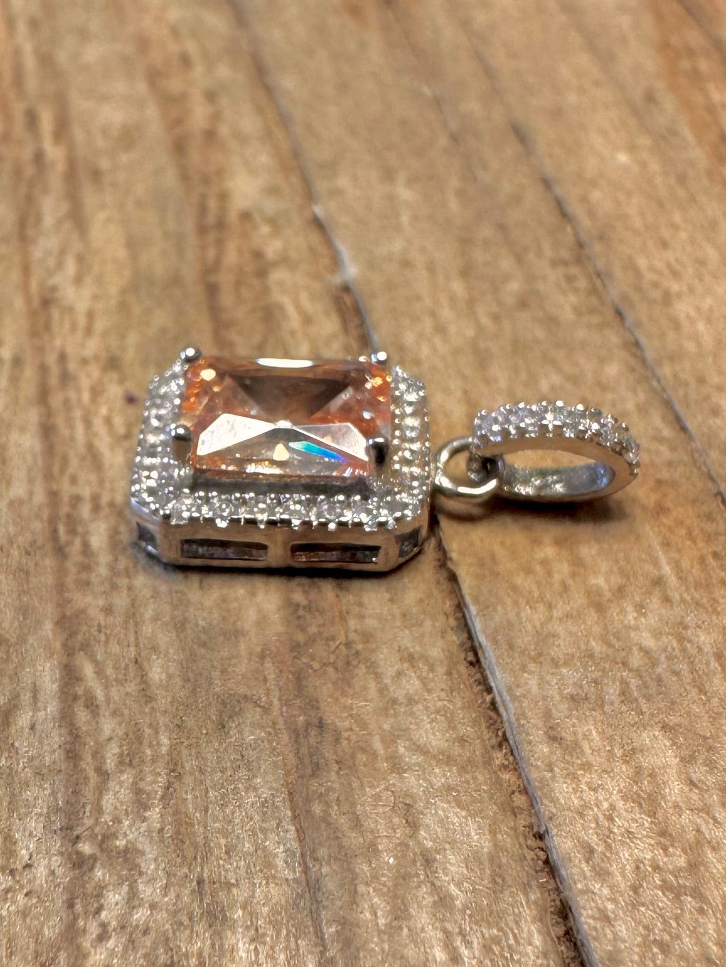 Modern Champagne Colour CZ 925 Sterling Silver Pendant