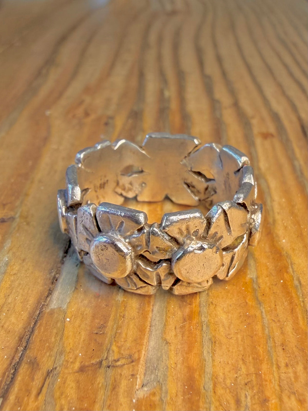 Flower Pattern 1975 Band 925 Sterling Silver Size P Ring