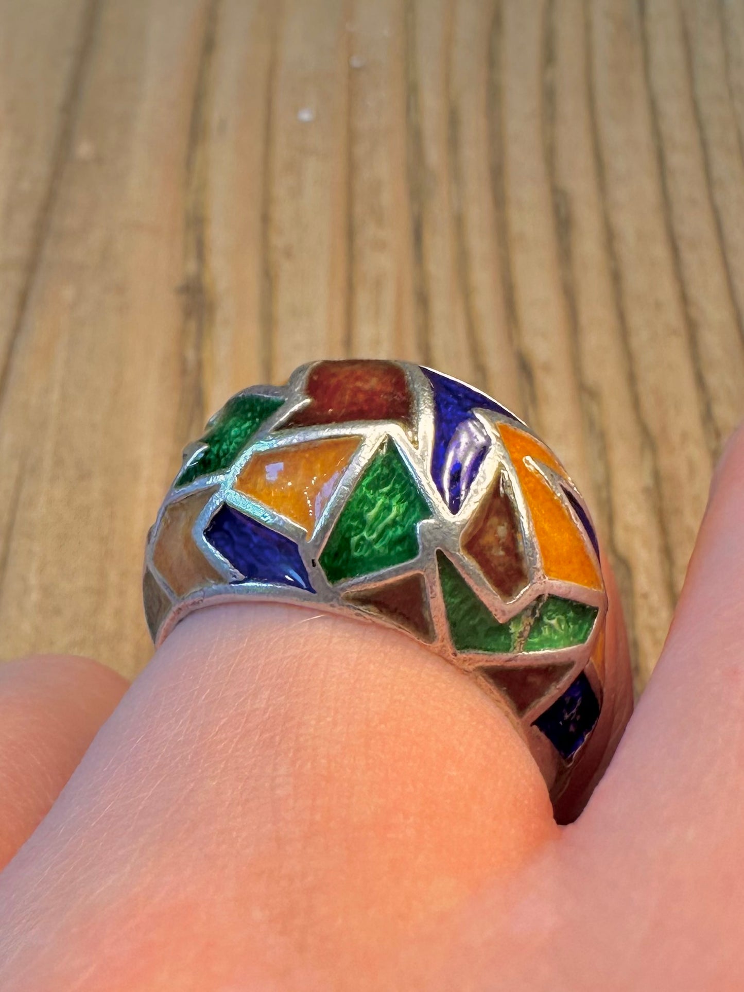 Colourful Enamel Dome 925 Sterling Silver Size P Ring