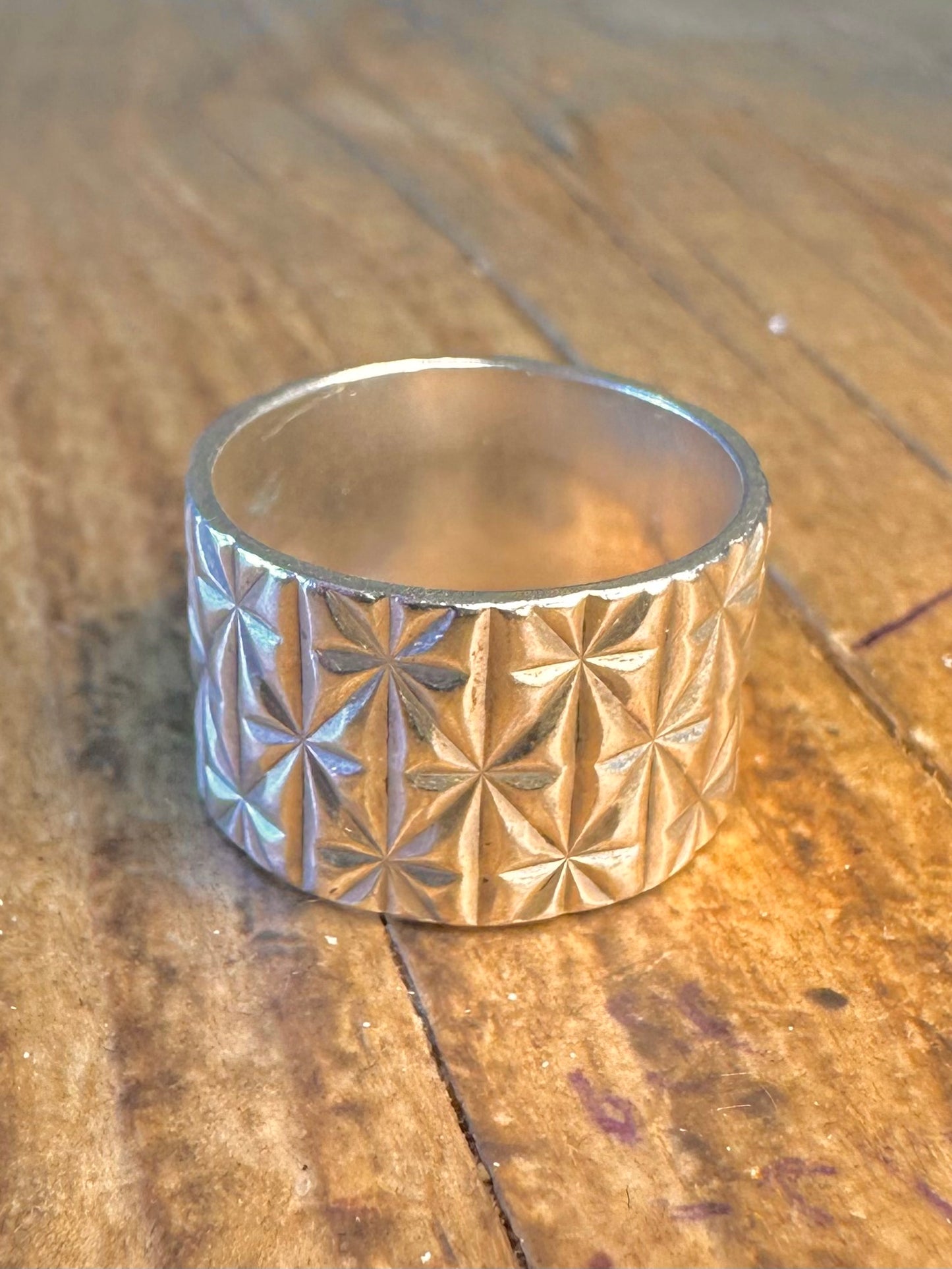 Wide 1972 Geometric Starburst Band 925 Sterling Silver Size L Ring