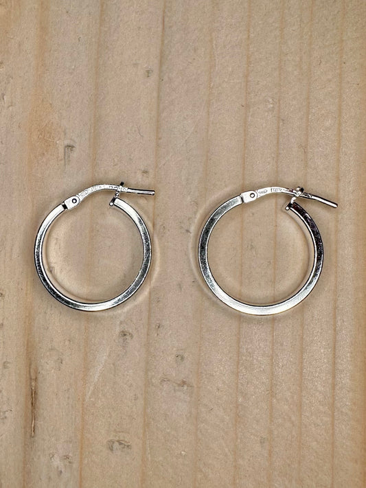 Flat Edge Hoop 925 Sterling Silver Earrings