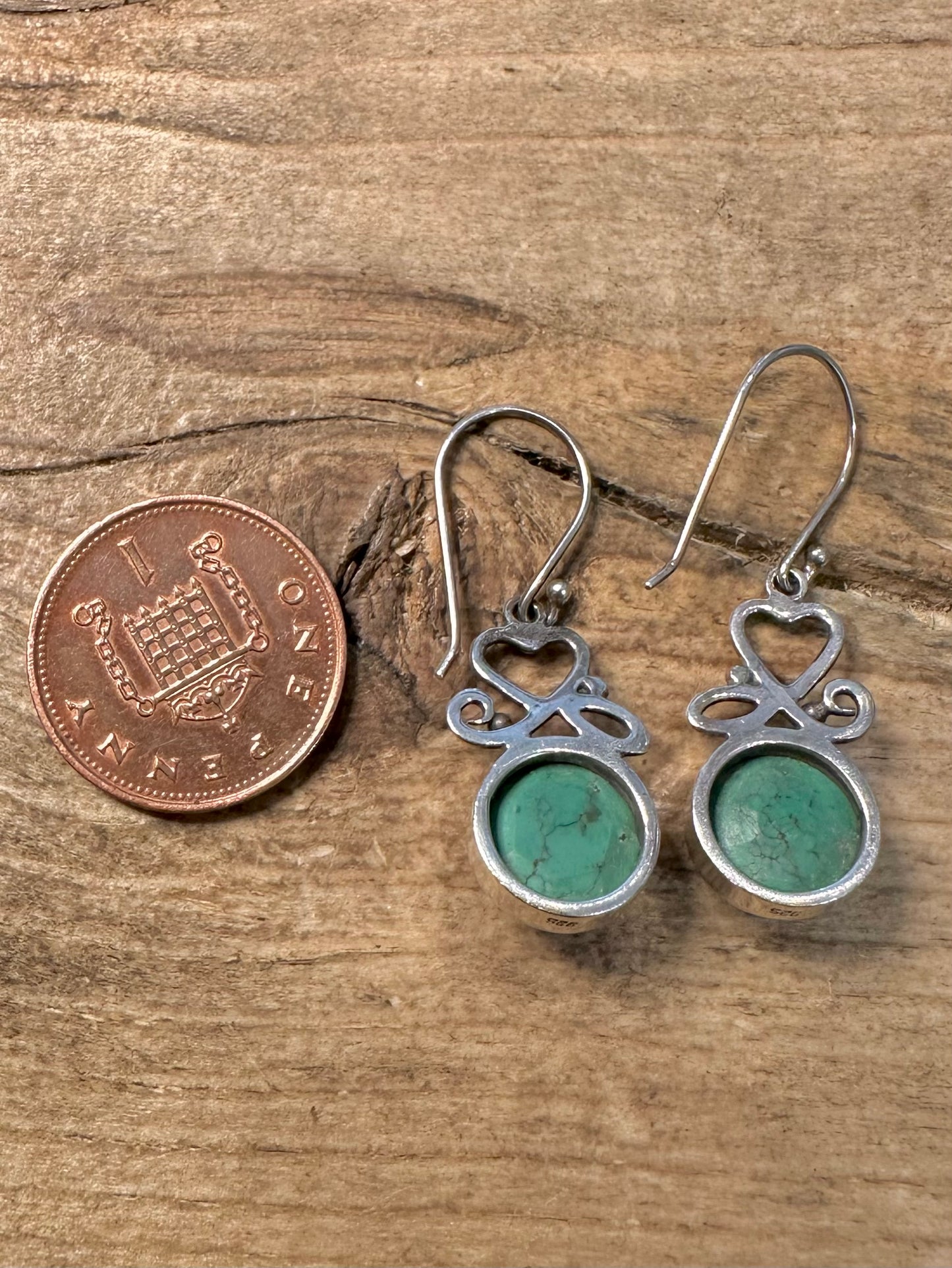 Vintage Turquoise Heart 925 Silver Earrings