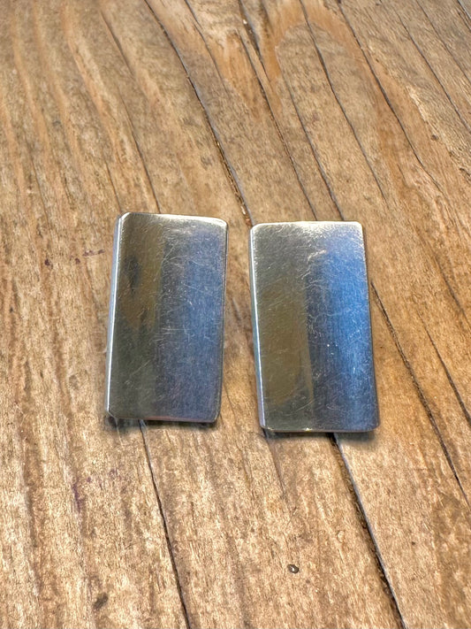 Modernist Concave Rectangle Studs 925 Sterling Silver Earrings