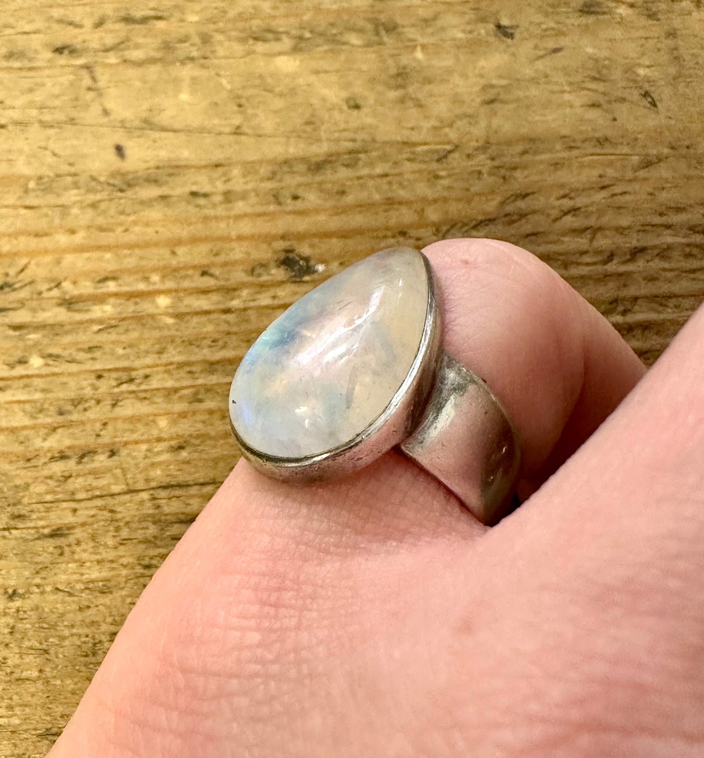 Moonstone Tear Drop 925 Silver Size N Ring