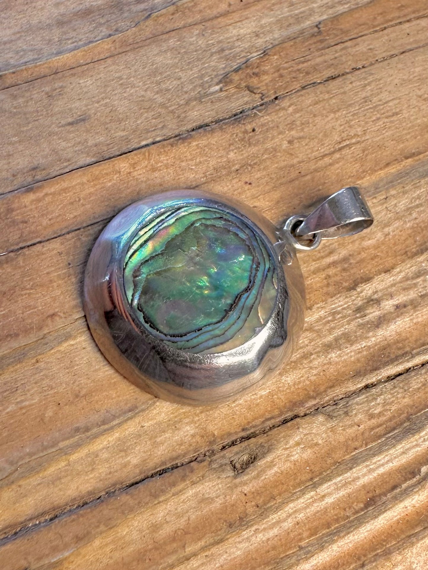 Modern Abalone Circle 925 Sterling Silver Pendant
