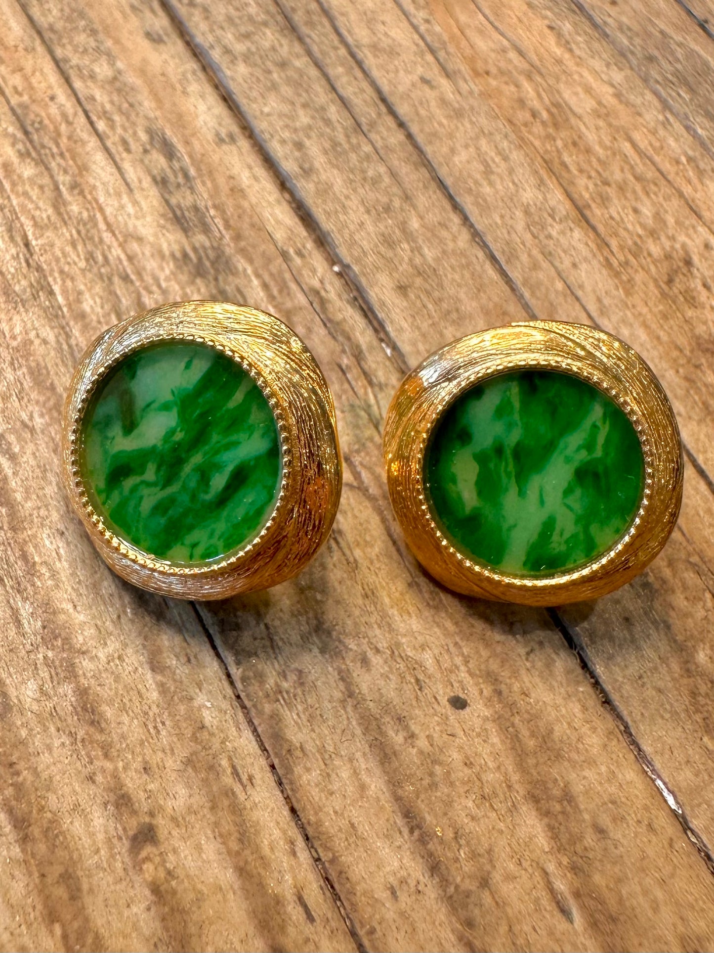 Green Circle Stud Gold 925 Sterling Silver Earrings
