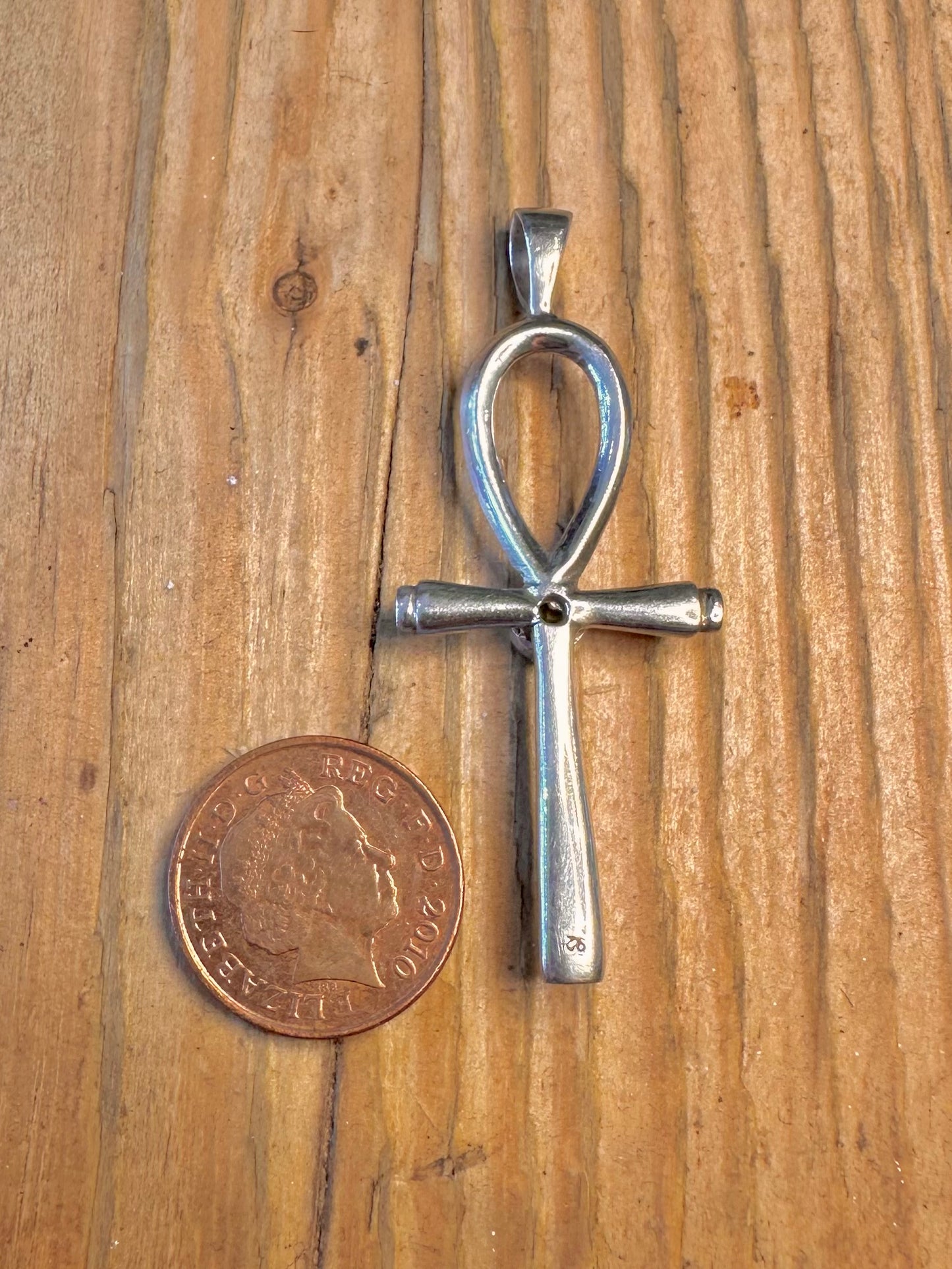 Ankh Green Stone 925 Sterling Silver Pendant
