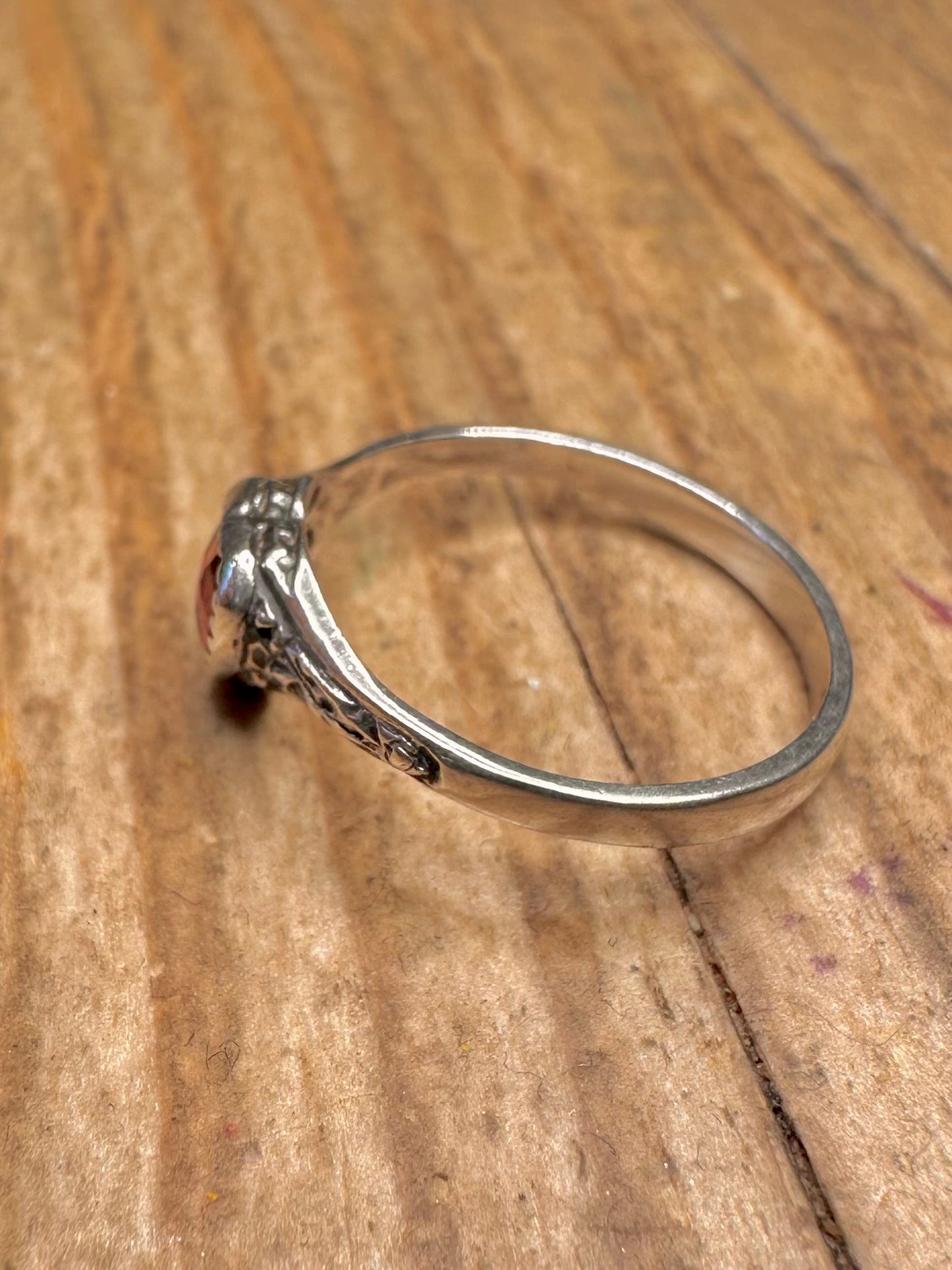 Vintage Garnet Heart 925 Sterling Silver Size K Ring