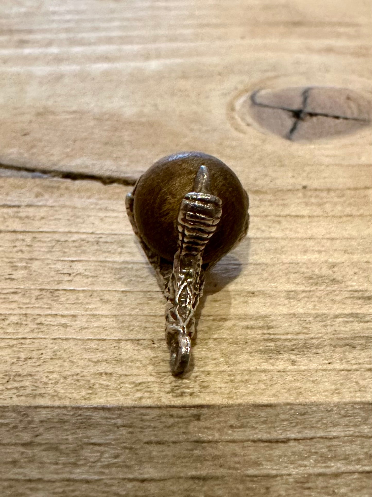 Vintage Claw Wood Ball 925 Silver Charm Pendant