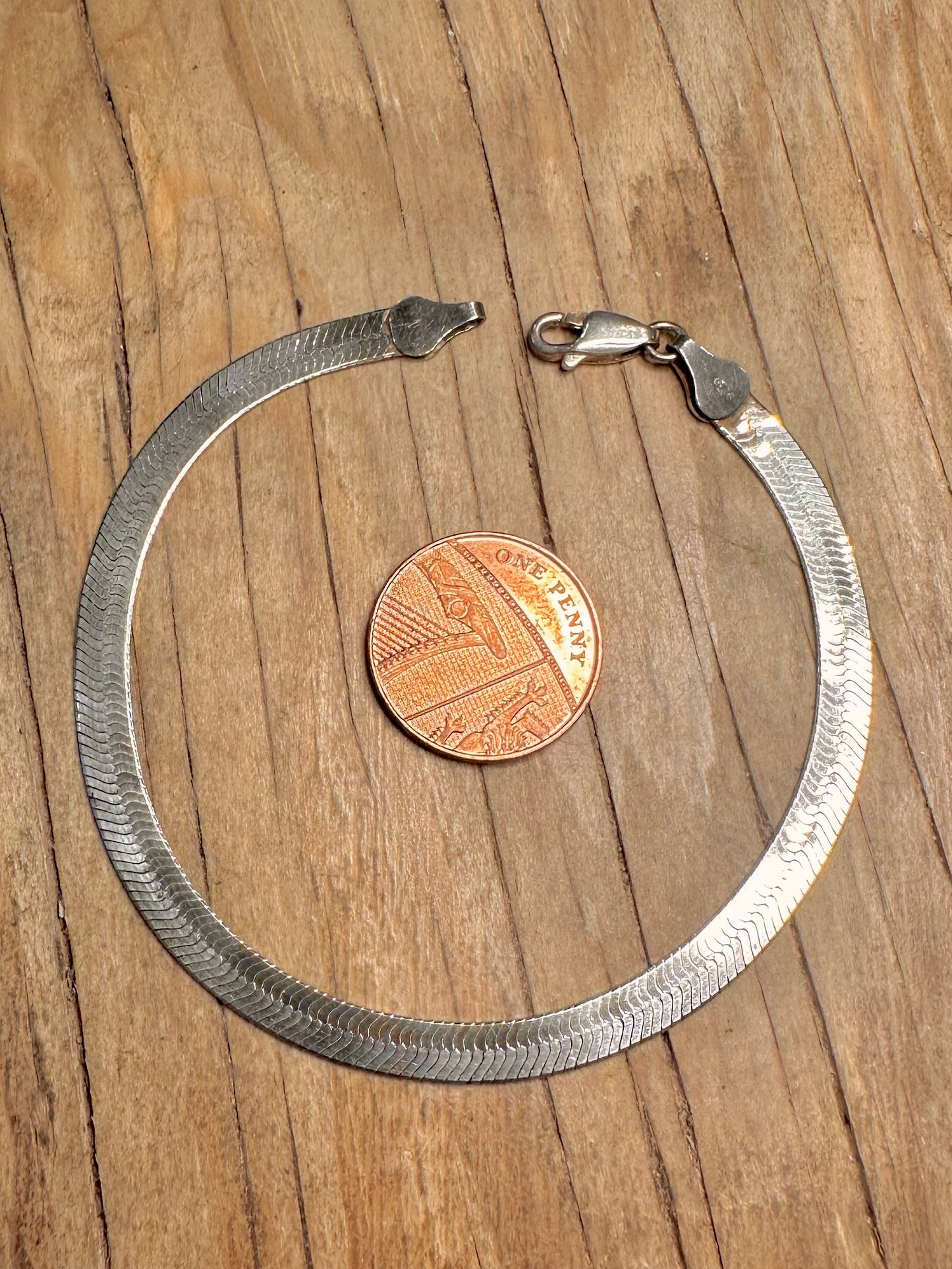 Vintage Herringbone Chain 925 Sterling Silver 7.8 inch Bracelet