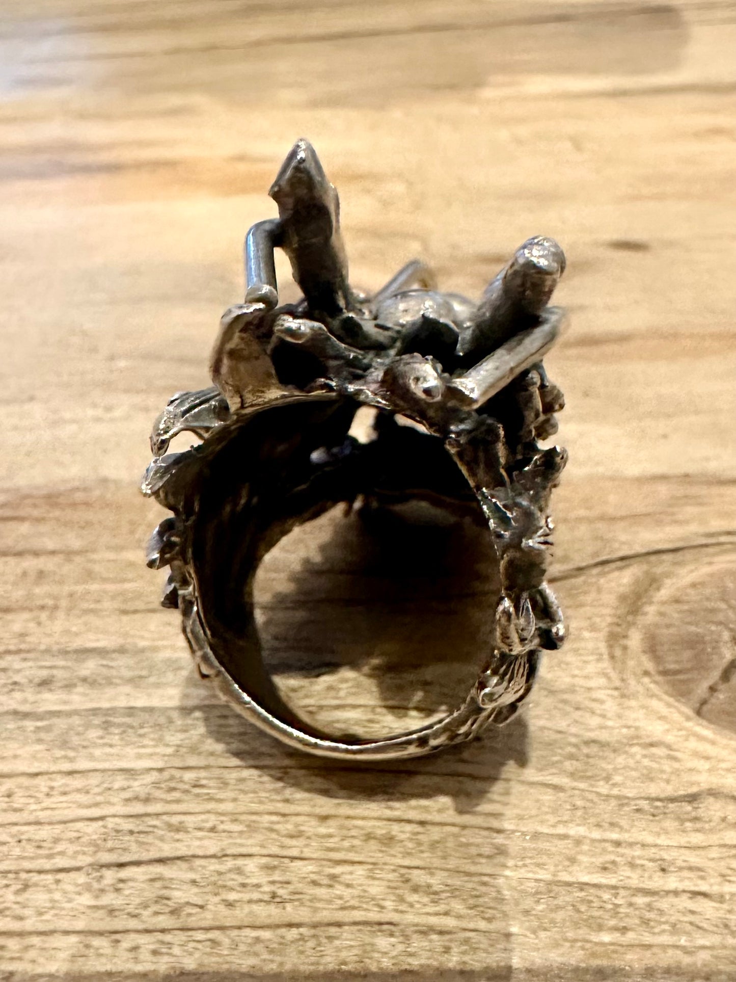 Vintage Ancient Chinese Dragon Head Solid 925 Silver Size S Ring