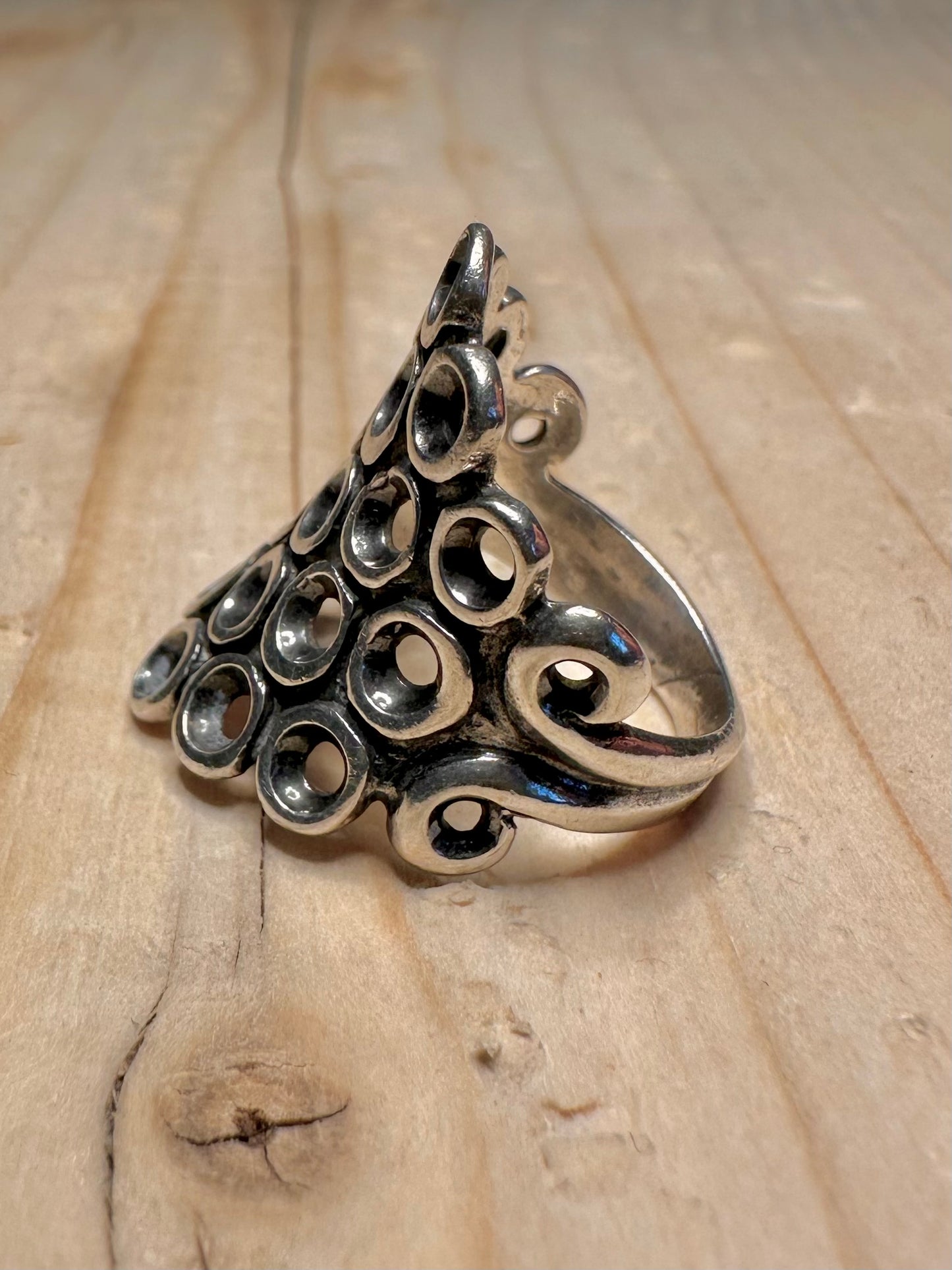 Abstract Modernist Circles 925 Sterling Silver Size J1/2 Ring
