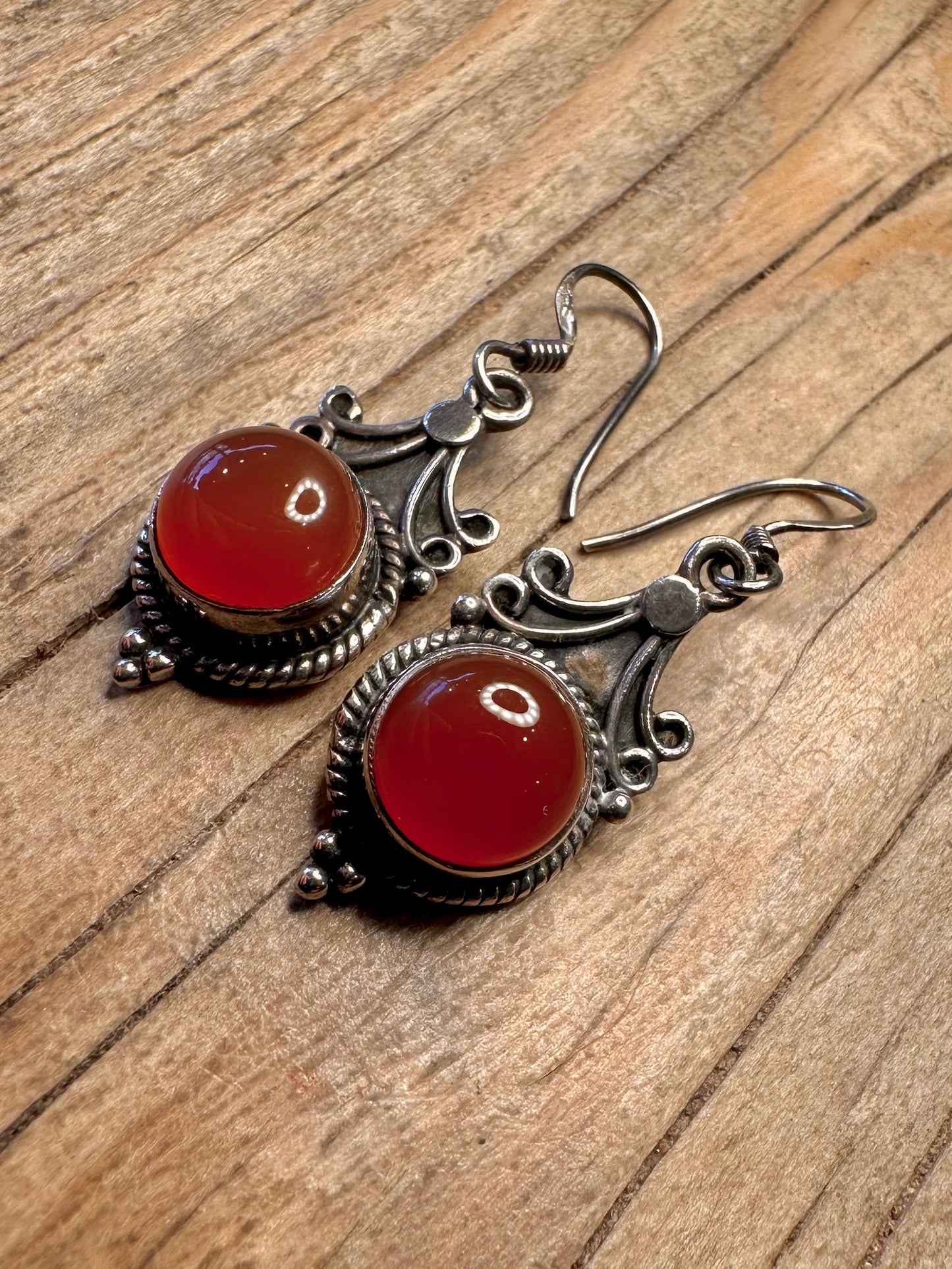 Vintage Carnelian Boho 925 Sterling Silver Earrings