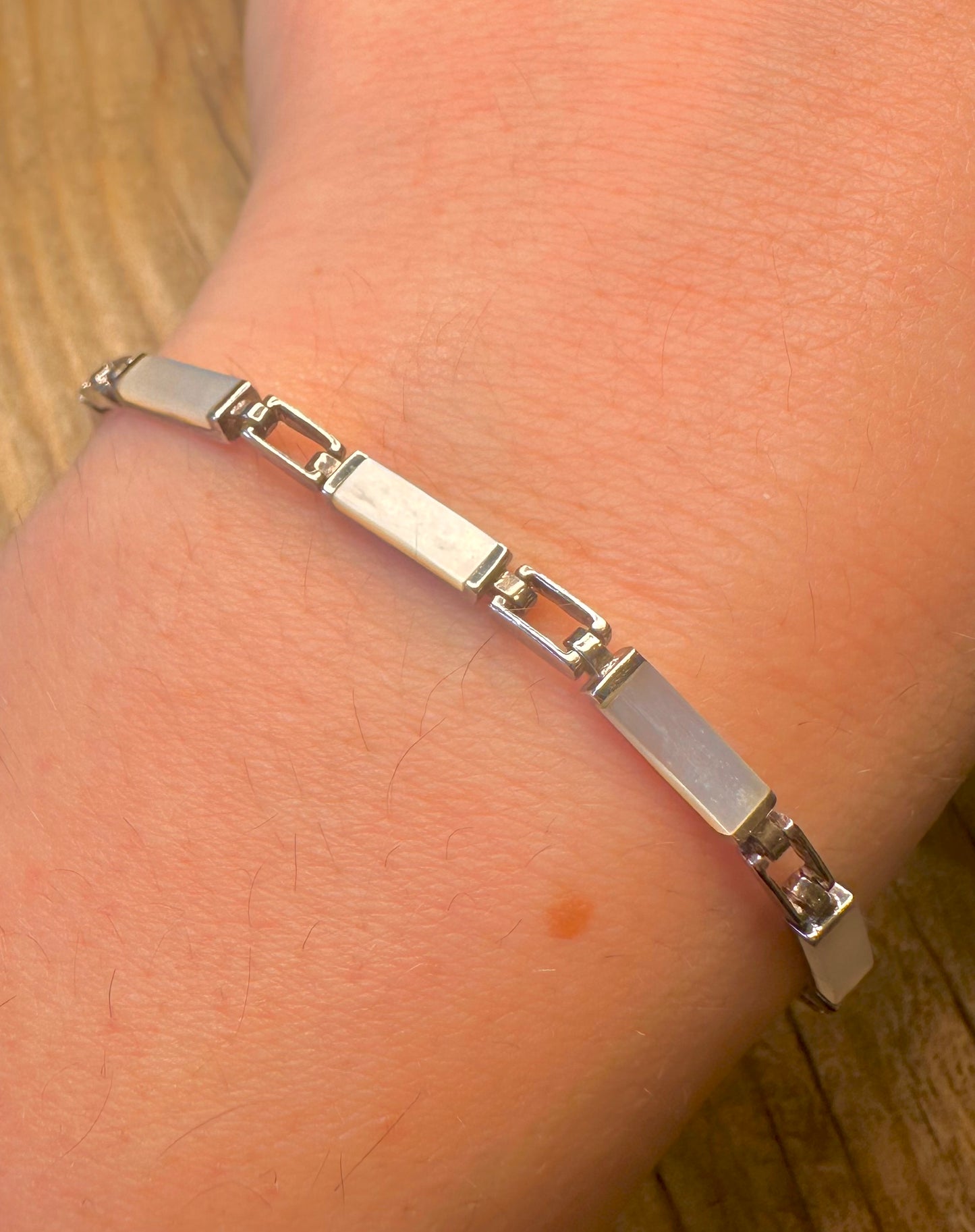 Modern Mother of Pearl Tennis 925 Sterling Silver 7.5 inch Bracelet