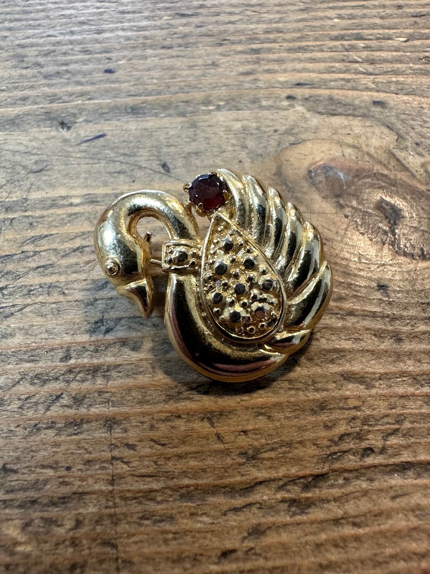 Vintage Red Stone Swan Costume Brooch