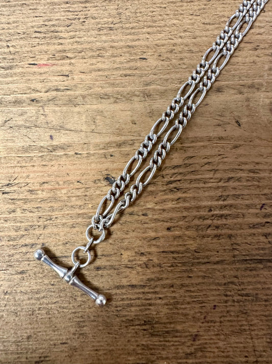 Vintage Albert Clasp T Bar Figaro Chain 925 Silver 18 inch Necklace