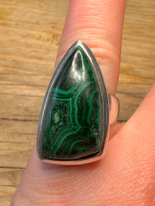 Vintage Malachite Teardrop 925 Sterling Silver Size N1/2 Ring