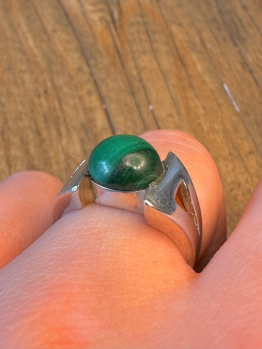 Abstract Malachite 925 Sterling Silver Size O1/2 Ring