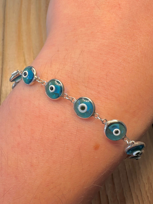 Vintage Evil Eye 925 Sterling Silver 7.2 to 9.5 Bracelet