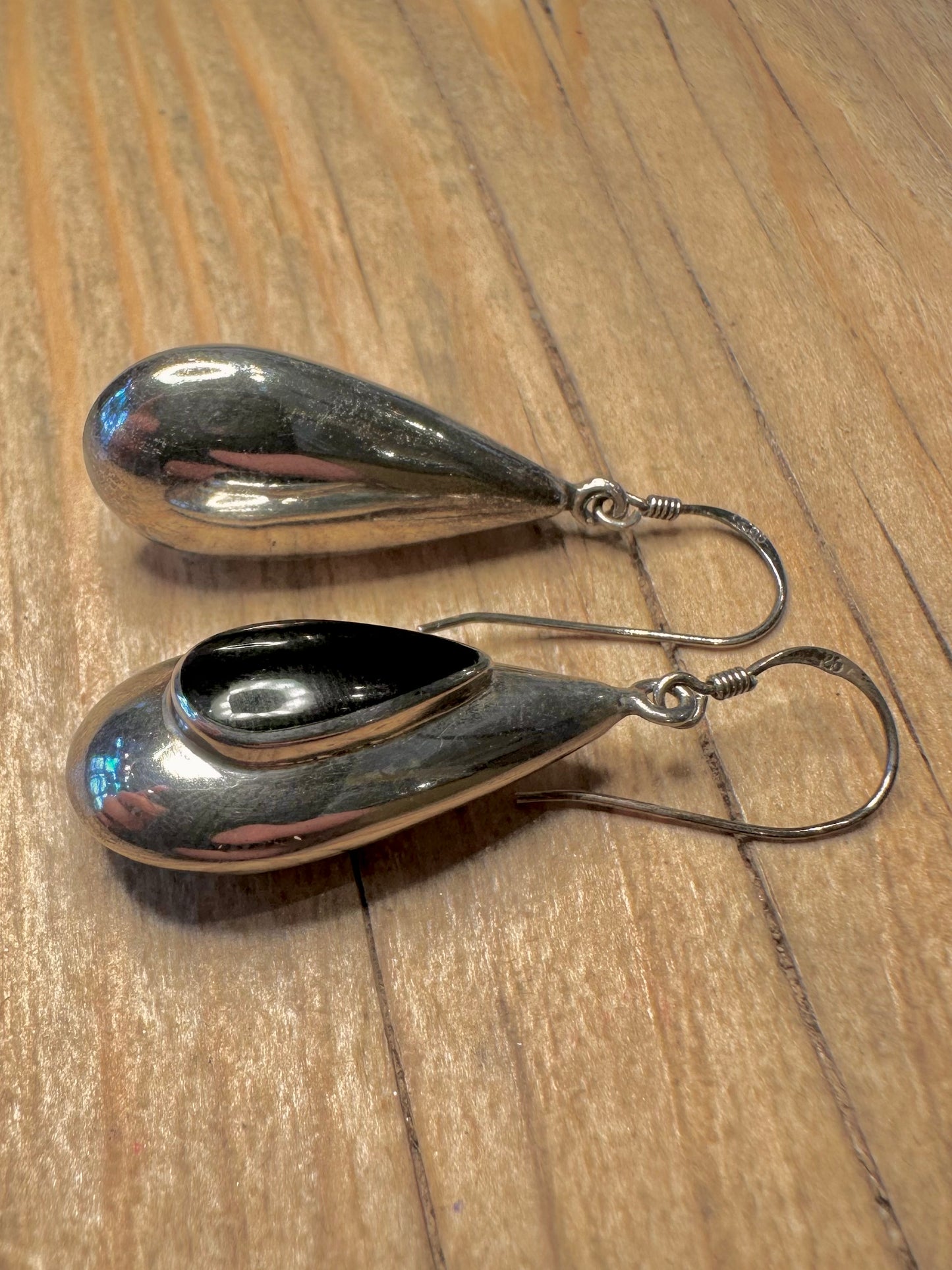 Vintage Chunky Onyx Dangle 925 Sterling Silver Earrings