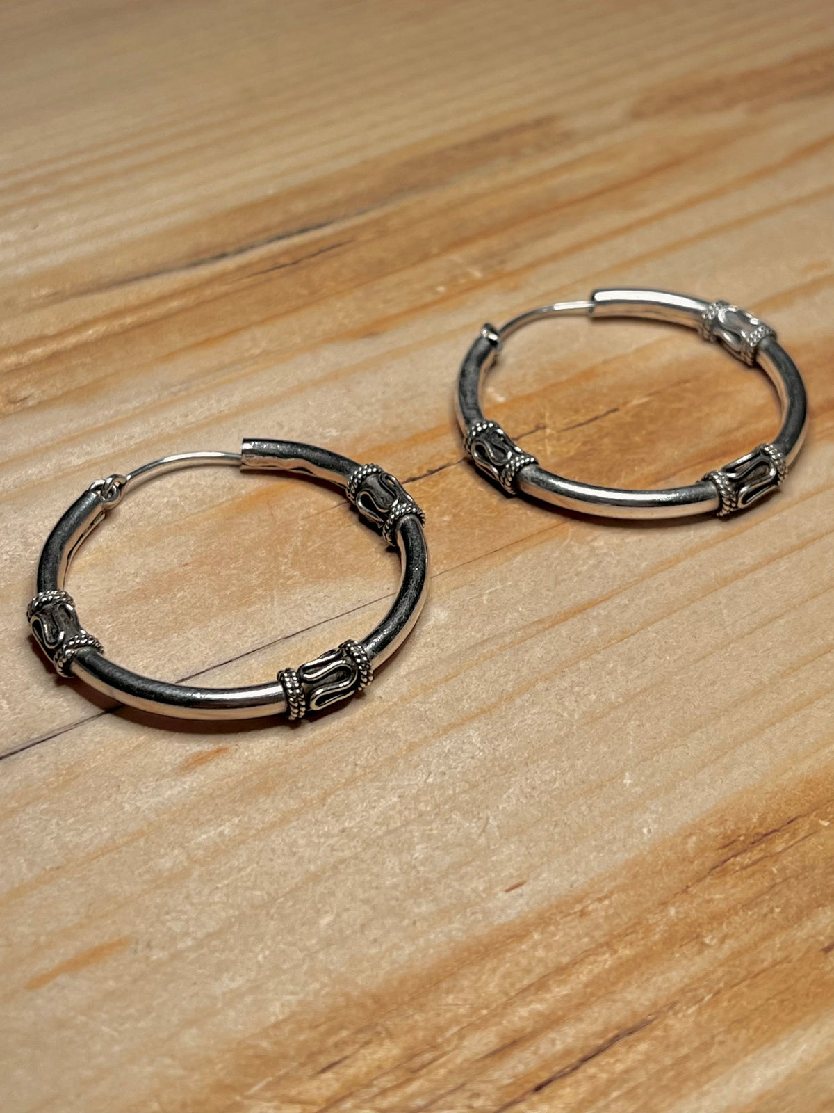 Bali Style Large Hoops 925 Sterling Silver Earrings