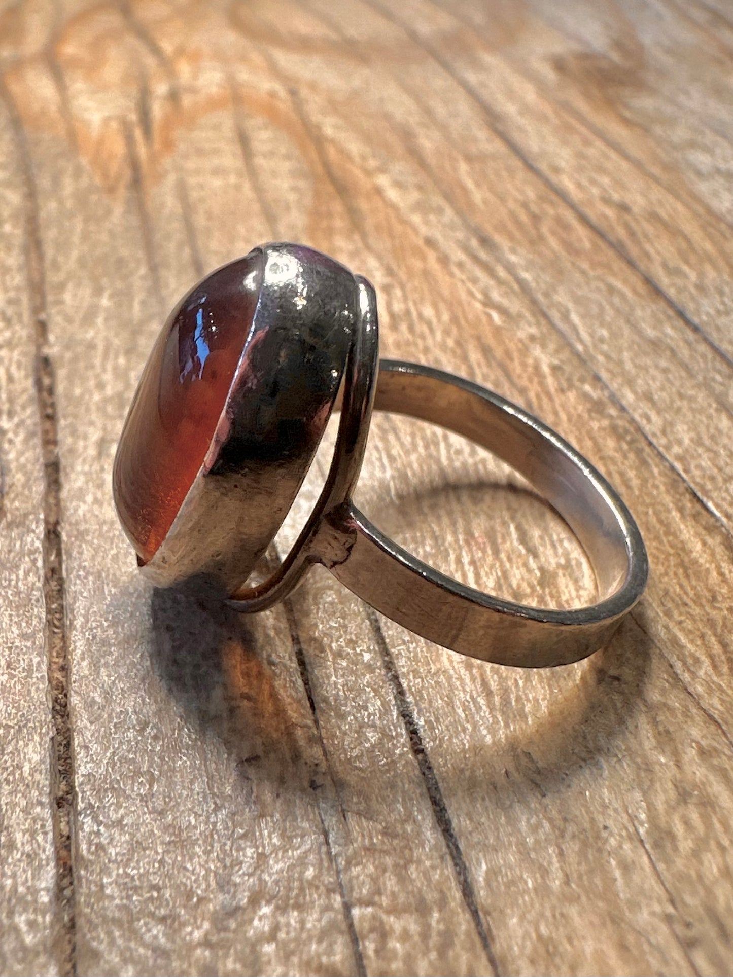 Vintage Oval Amber 925 Sterling Silver Size P Ring