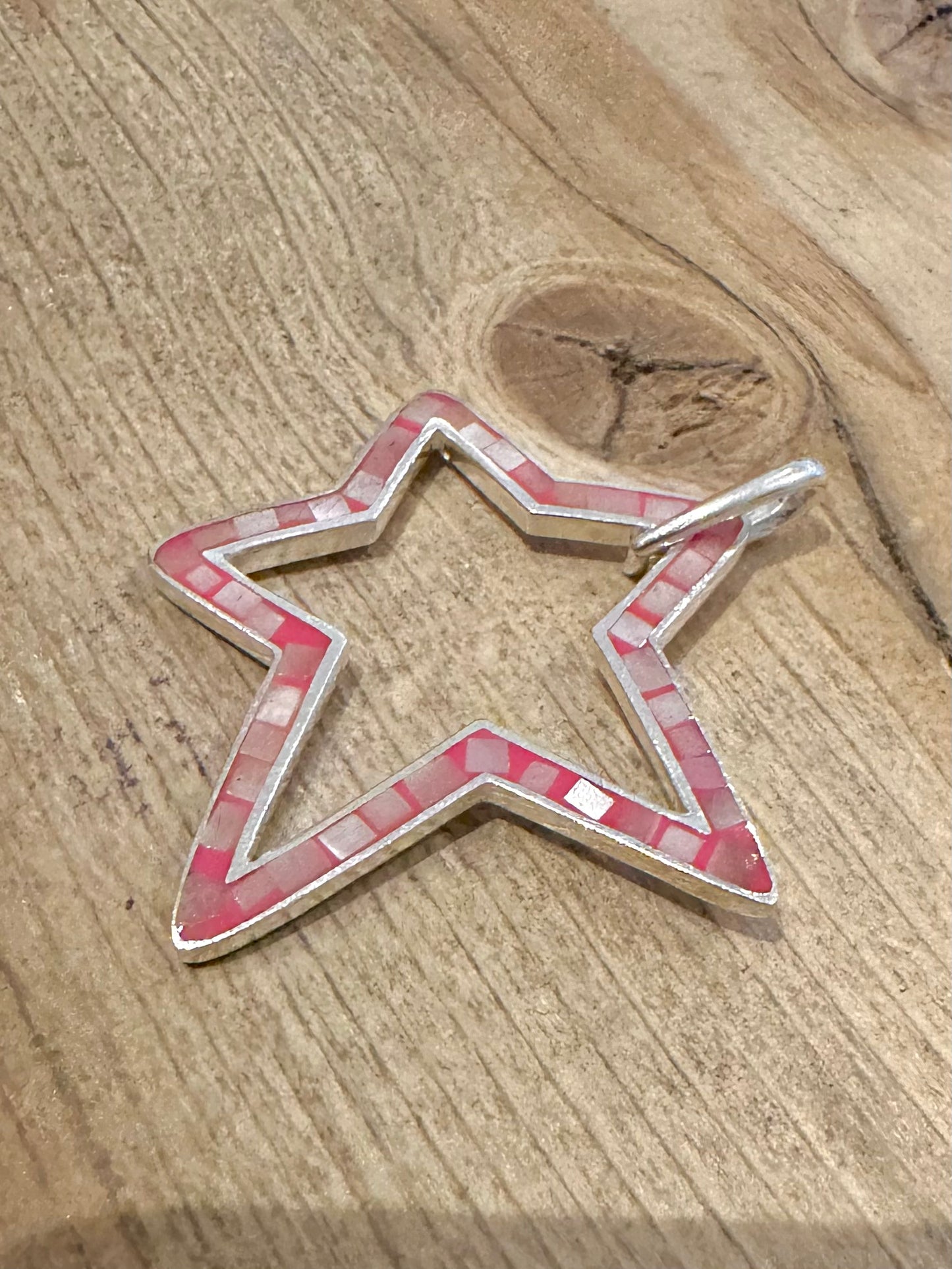 Abstract Pink Mother of Pearl Star 925 Silver Pendant