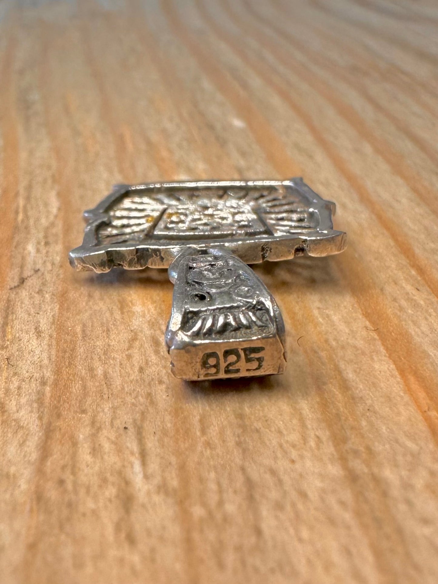 Vintage Aztec Style Turquoise Green 925 Sterling Silver Pendant