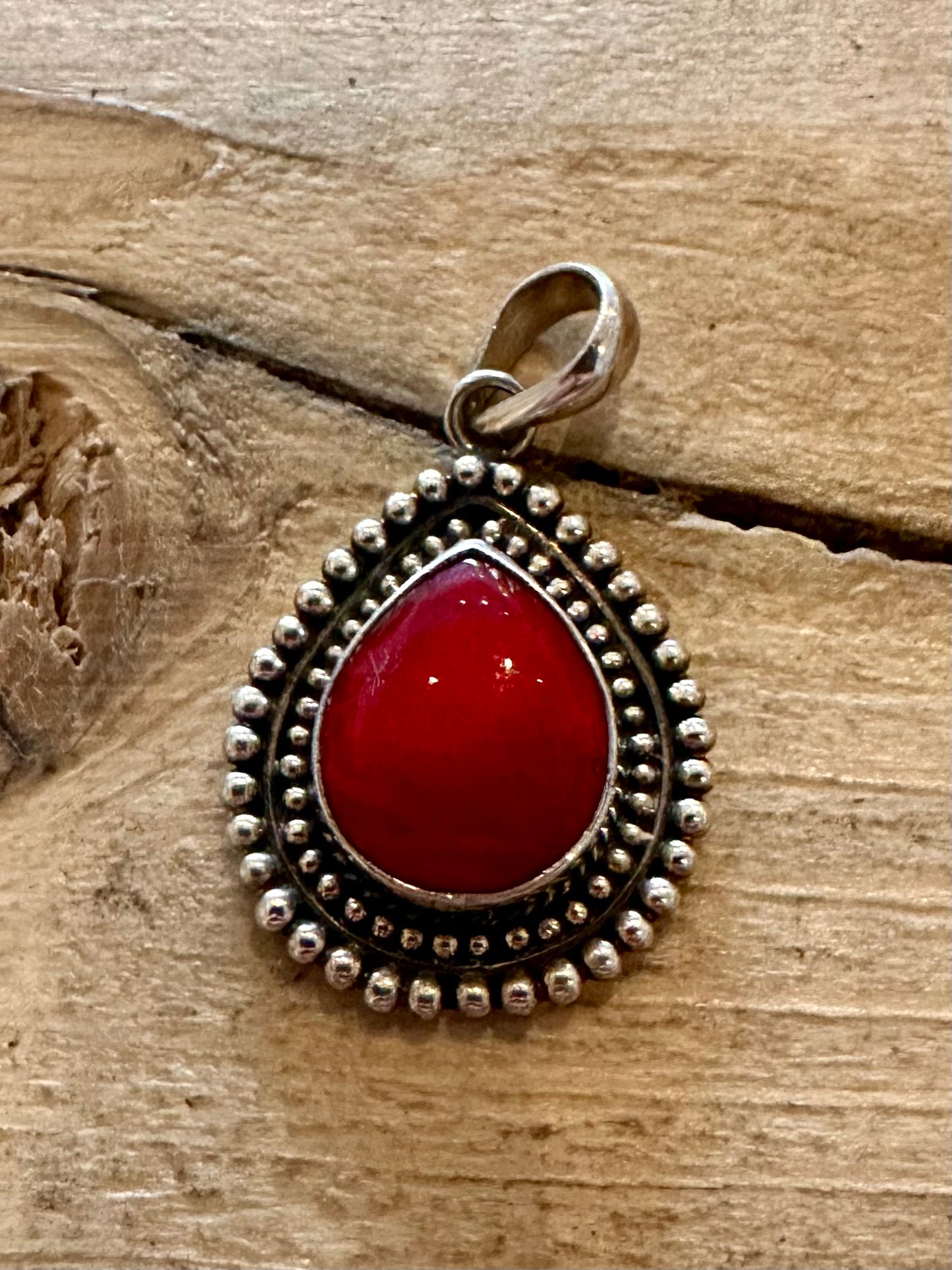 Vintage Red Tribal 925 Silver Pendant