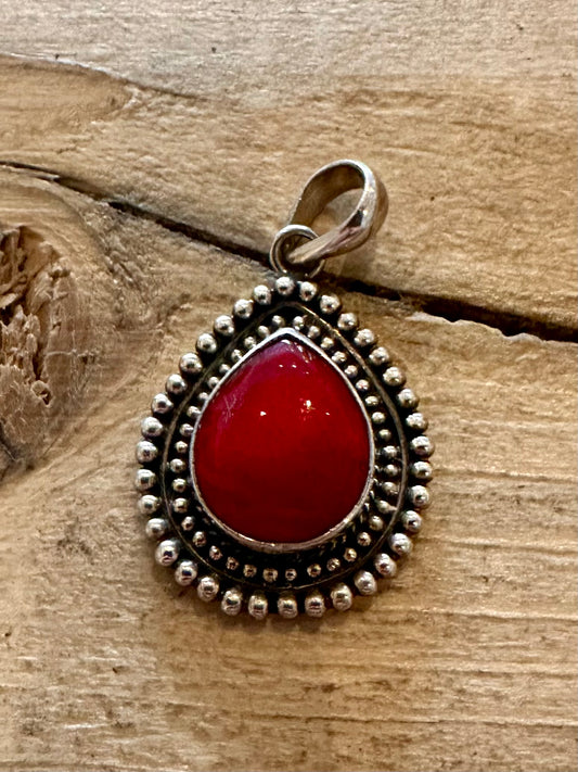 Vintage Red Tribal 925 Silver Pendant