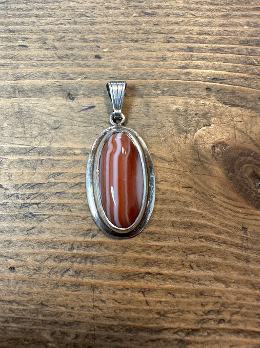 Vintage Banded Agate 925 Silver Pendant