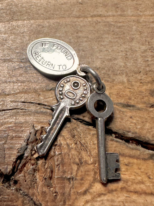 Vintage Set of Keys If Found Return To 925 Silver Charm Pendant